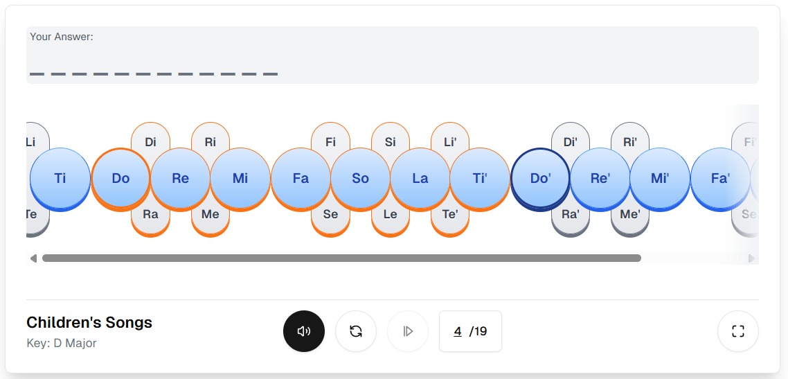 Solfege buttons showing Do Re Mi Fa So La Ti Do